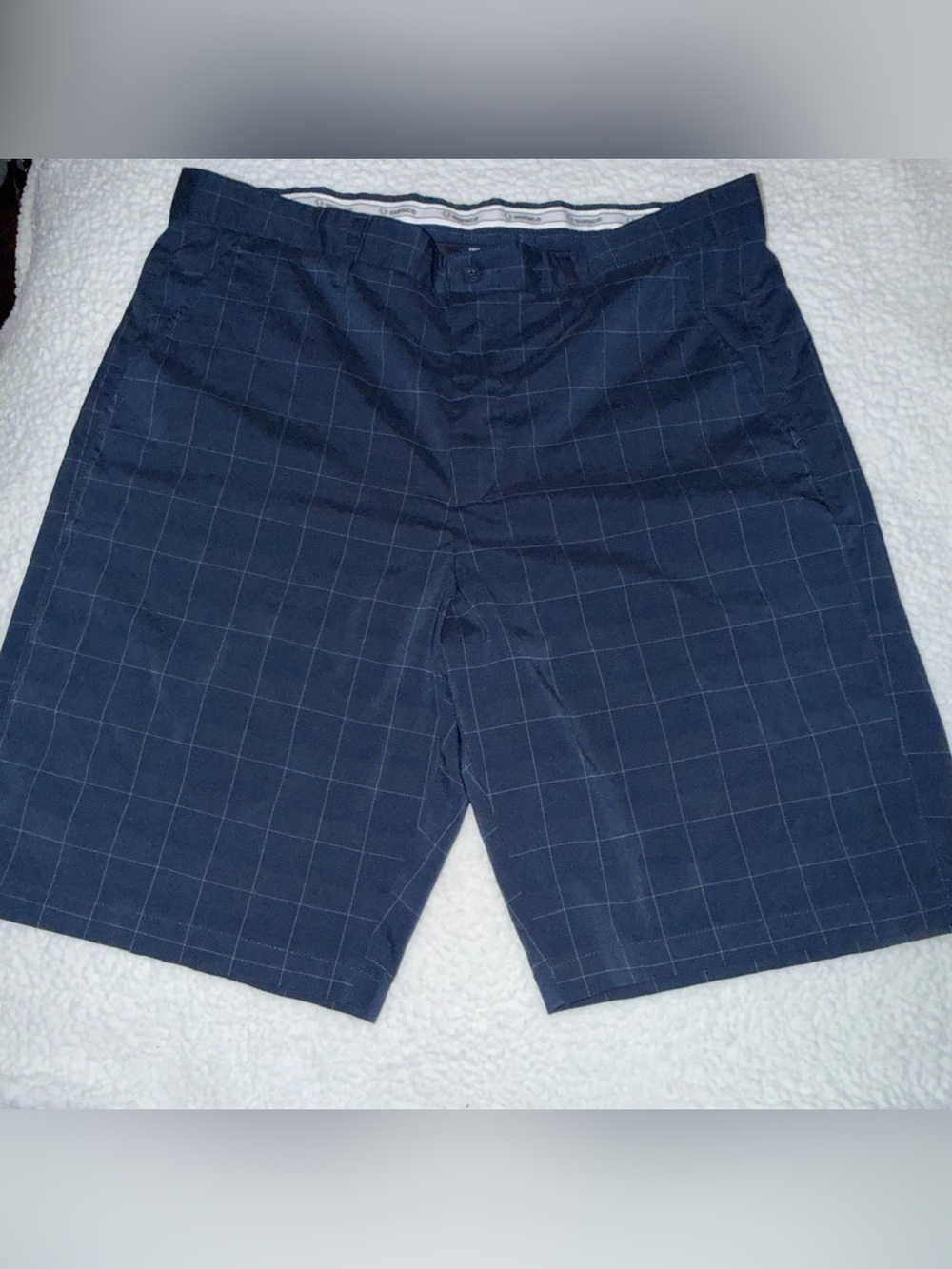 Sunice Navy Windowpane Flat Front Golf Shorts